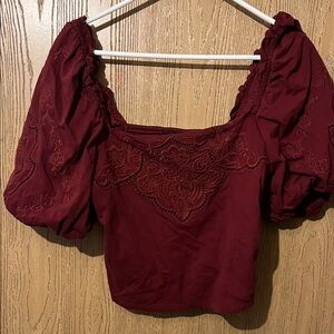 Express Deep Red Embroidered Blouse